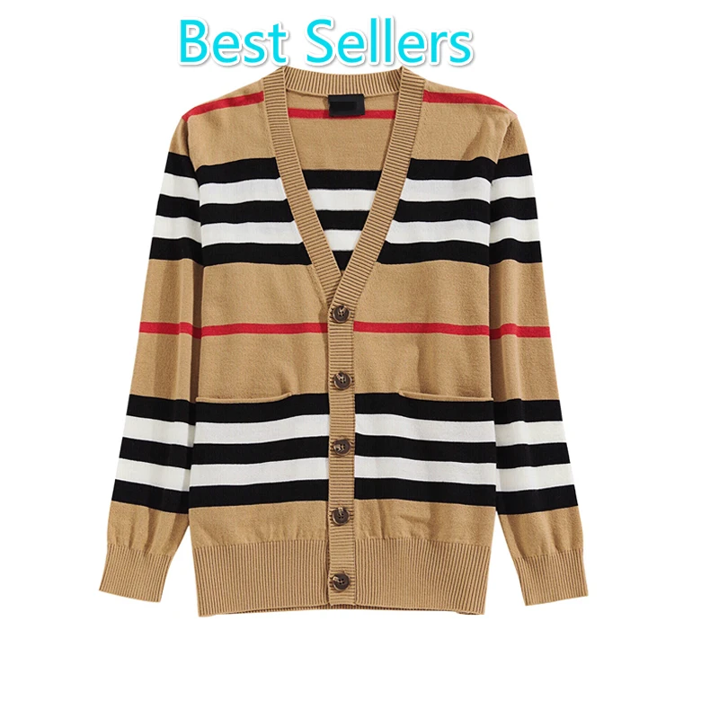 

Large Size Sweater Coat Cashmere Cardigan Midi Knitted Outer Set 2021V Collar Loose Striped Trench Coat