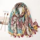 Шарф женский из 2021 хлопка, с принтом, накидка для пляжа