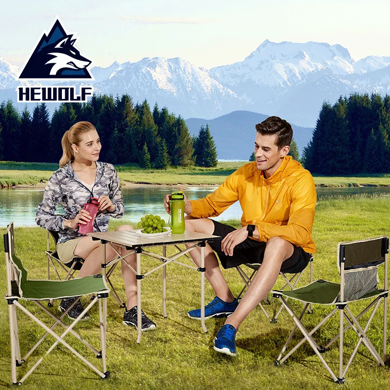 저렴한 Hewolf-야외 접이식 테이블과 의자 5 피스, 휴대용 보관 의자, 캠핑 레저 알루미늄 테이블과 의자 세트