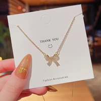 new korean zircon bow pendant titanium steel necklace for women fashion gold color gold plated choker necklaces jewelry gift