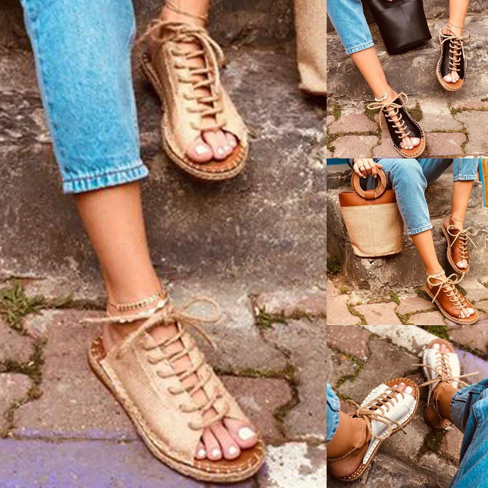 

Sandals Woman Shoes Large Size Fish Mouth Rope Strap Low-heeled Flat With Fashion Creativity Sandals Women Summer Shoes