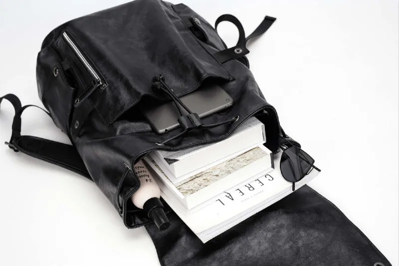 

New Fashion Men Leather Travel Backpack Black School Bags for Teenagers Boys College Book Bag Laptop Backpacks mochila masculina