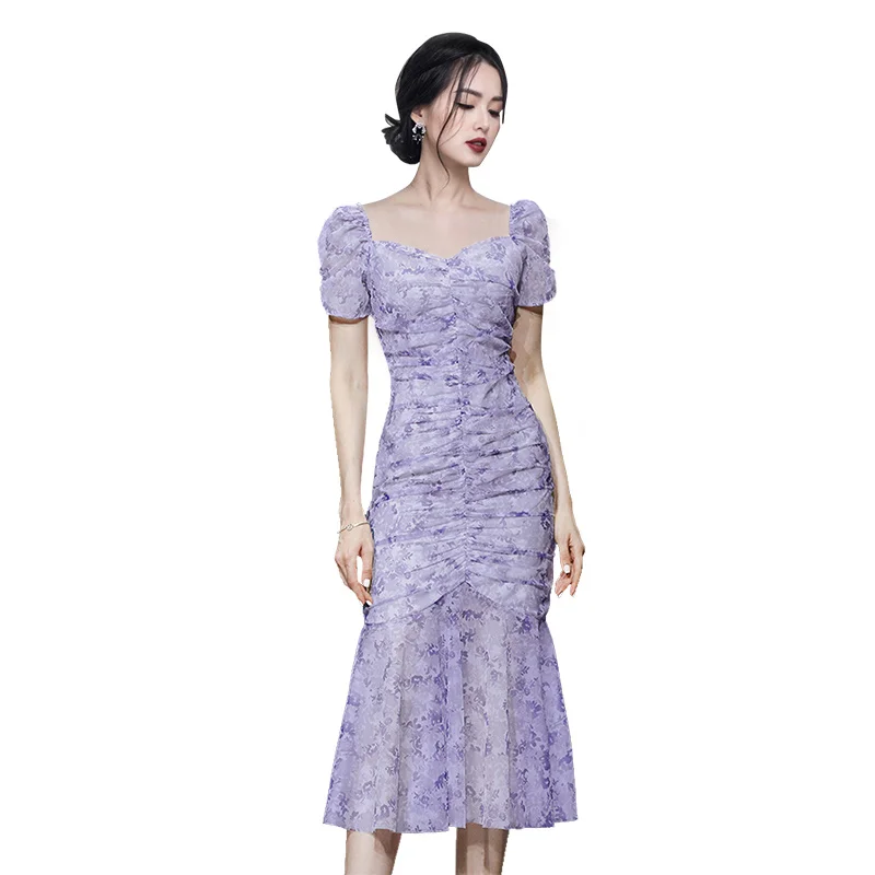 Женская одежда 2021 изящное шифоновое облегающее платье с пышными рукавами и