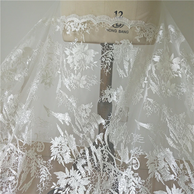 Все цветы Вышитые Тюль Кружева 1 ярд Блестки свадебное платье кружевной ткани