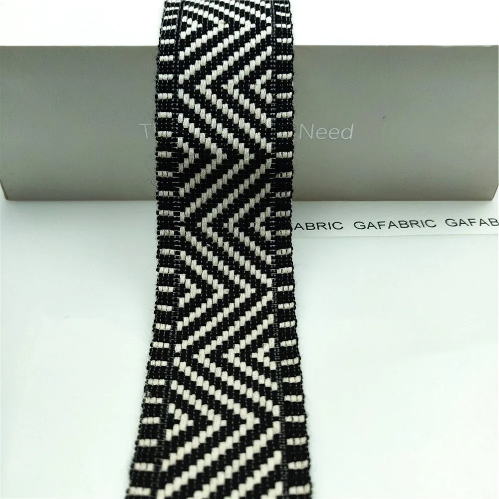 Тонкая хлопчатобумажная тесьма шириной 38 мм черные и белые волнистые полосы