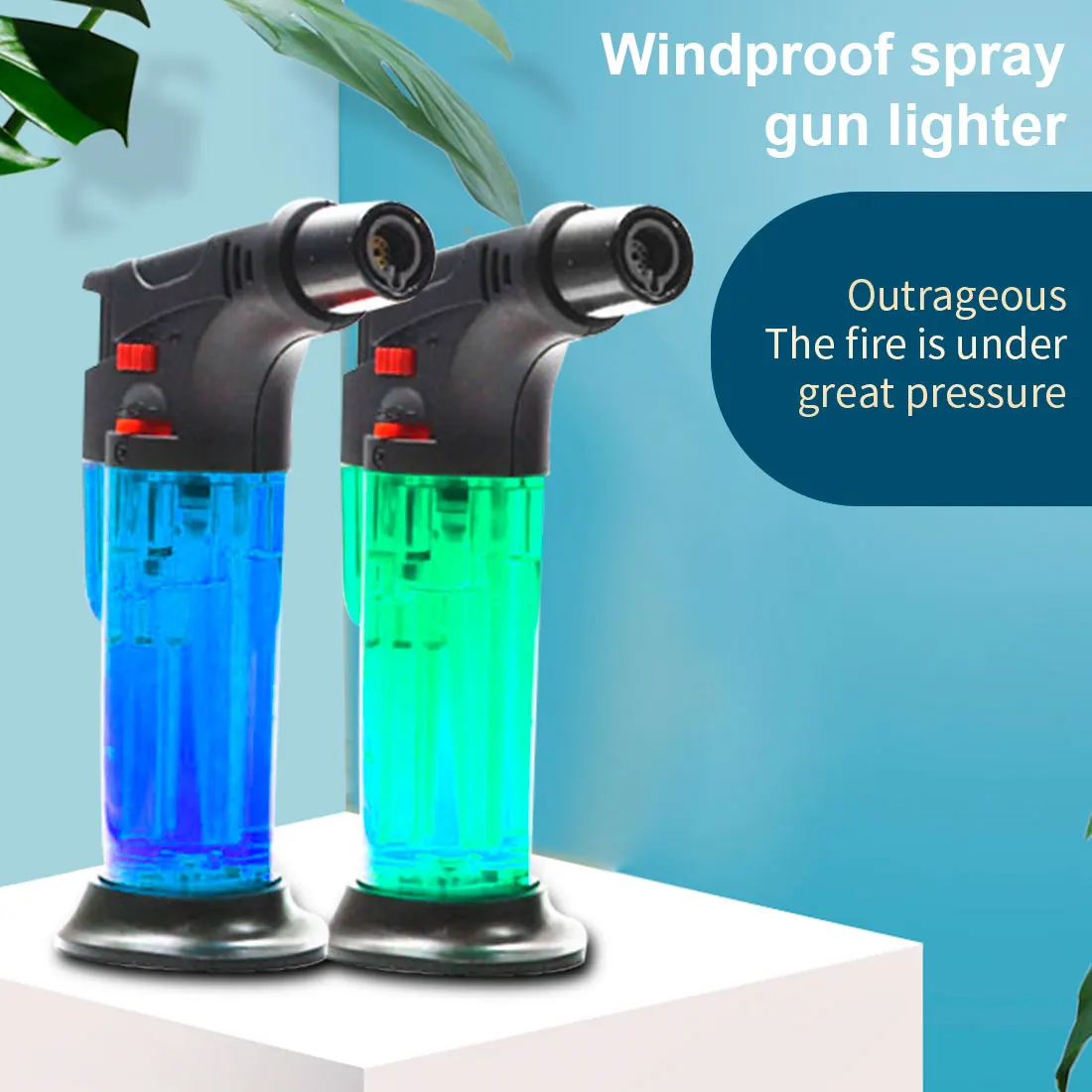 

2021 New Flame Butane Gas Transparent body design Refillable Adjustable Butane Jet Torch Lighter BBQ Tools Flame Ignition Tool