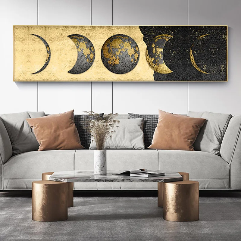 

SELFLESSLY Golden Moon Foil Wall Art Pictures For Living Room Canvas Prints Poters Art Modern Abstract Art Home Decor