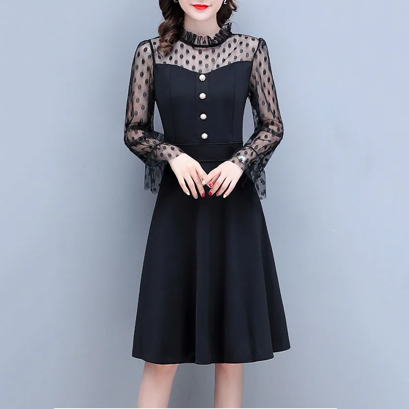 

Mujer Vestidos Women's 2020 New Long-sleeved Mid-length Temperament Dress Stand Collar Trumpet Sleeve Pullover Dress Women Q242