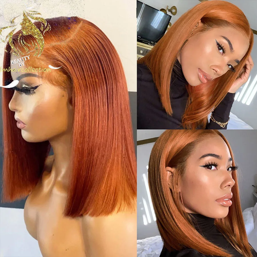 

Orange Ginger Color 13*1 Lace Front Wigs Peruvian Remy Human Hair Short BoB Wig Baby Hair For Black Women 180% Preplucked