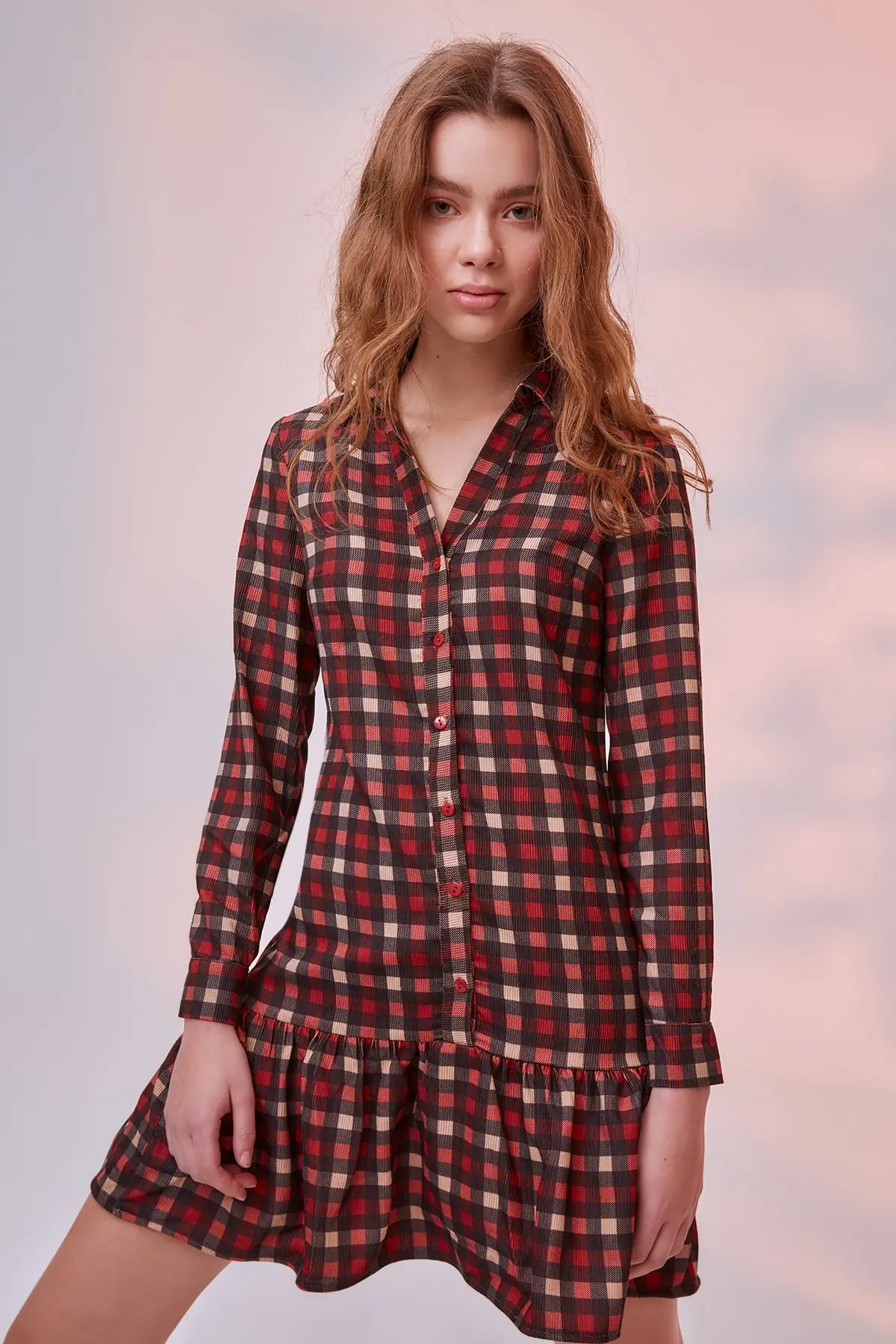 Бархатное платье в клетку TWOAW20EL1928 | Женская одежда