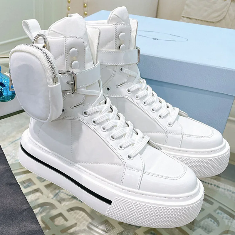 

Женские высокие Нейлоновые кроссовки, удобные ботильоны на платформе, на шнуровке, с карманами, на толстой подошве, розовые, осень