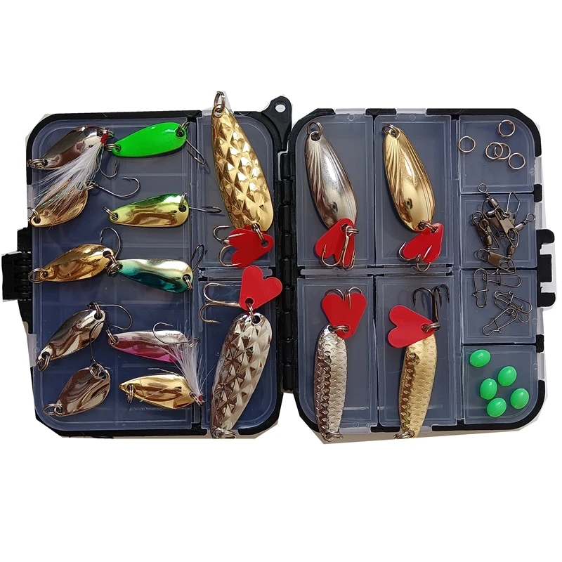 

36PCS Fishing lures set mixed box Metal jig spoons Connector Fishing luminous baeds spinners Artificial bait fishing accessories