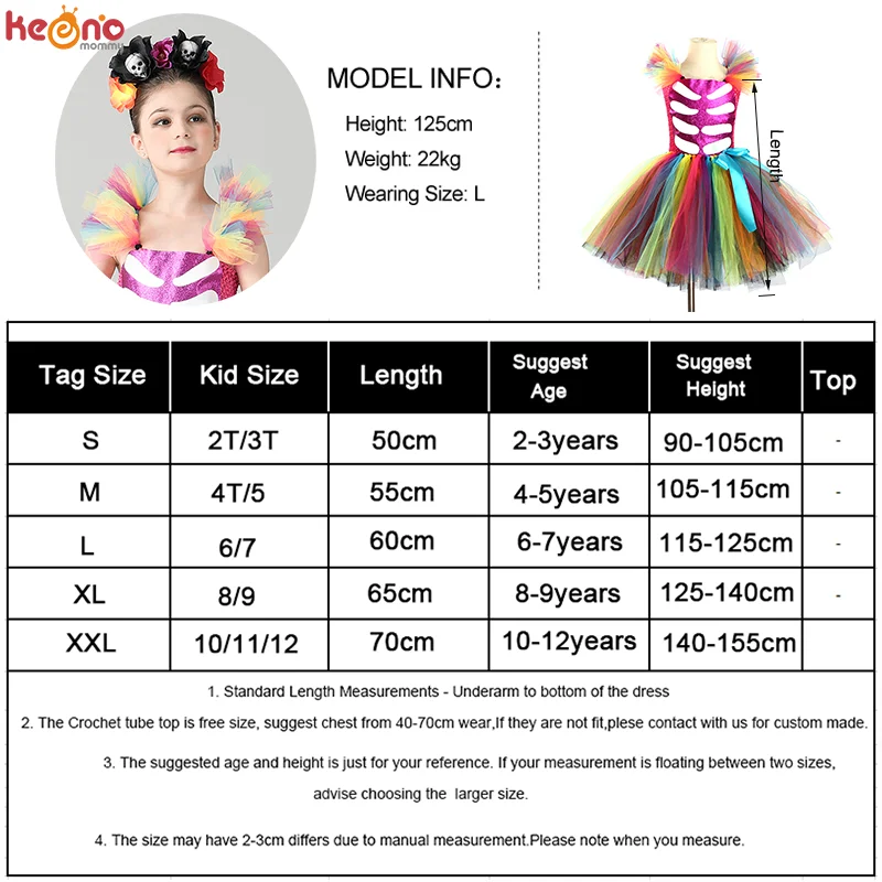 Day of the Dead Girl Skeleton Fancy Tutu Dress Halloween Up Party Kids Baby Costume Funky Punk Bones for Girls |