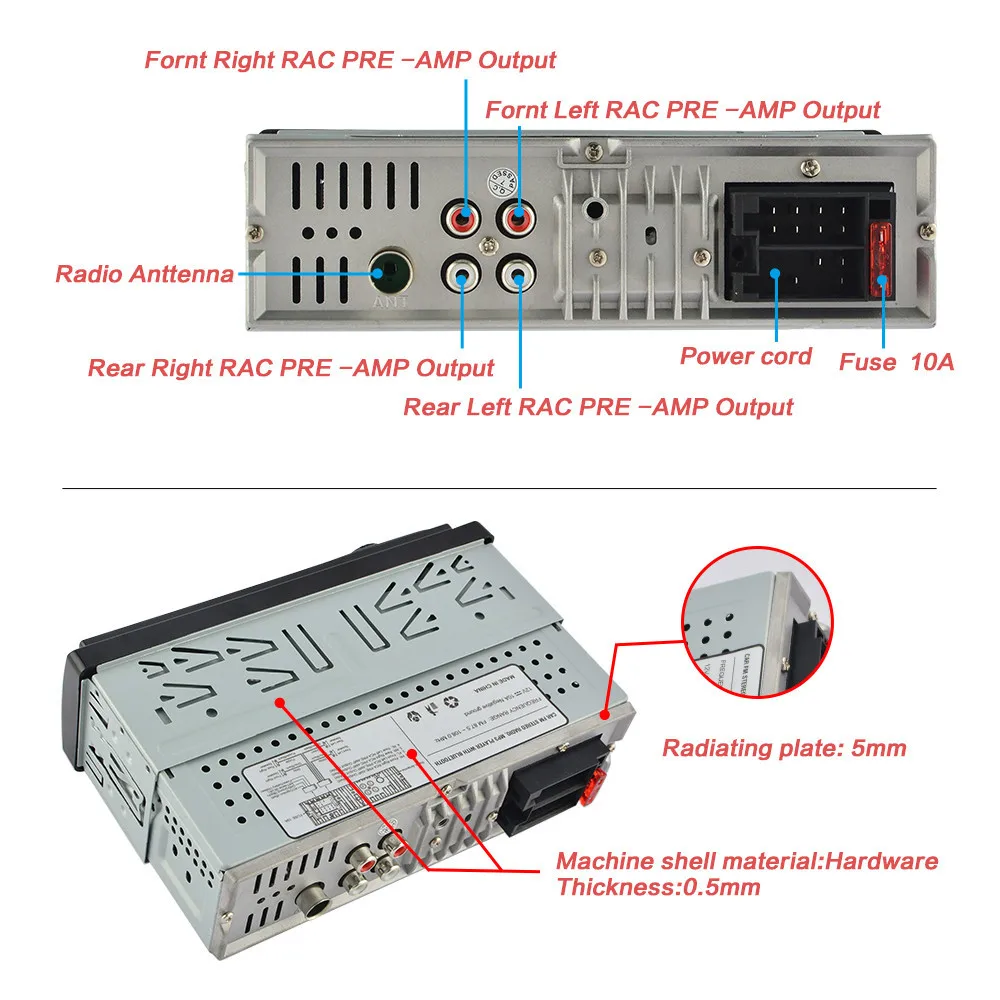 Автомобильный 1 din радиоприемник встроенный стерео плеер Bluetooth EQ FM AUX TF 2 USB
