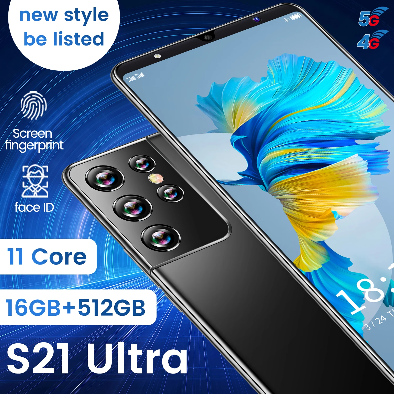

2021 Global Version S21 Ultra Smartphone 6.1inch 24MP+48MP HD Camera 16+512G 5000mAh Dual SIM Support T-Flash Card 5G Cellphone
