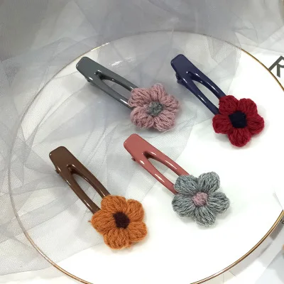 

1Pcs Korean Candy Color Wool Flower Girl Hair Pins Macaron Color Hair Clips Women Headwear BB Clip Hair Accessories