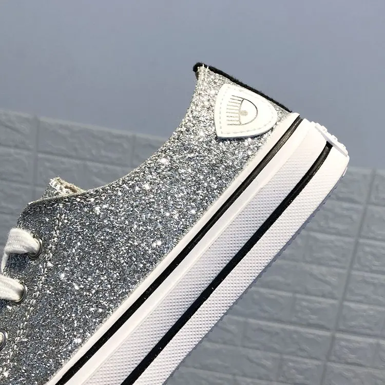 Женские Модные холщовые шнурки на шнуровке; Zapatillas; прогулочные женские туфли на плоской подошве; повседневные туфли с блестками; C125