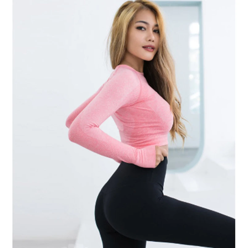 Женская футболка для фитнеса дышащий бесшовный спортивный топ Женский кроп-топ