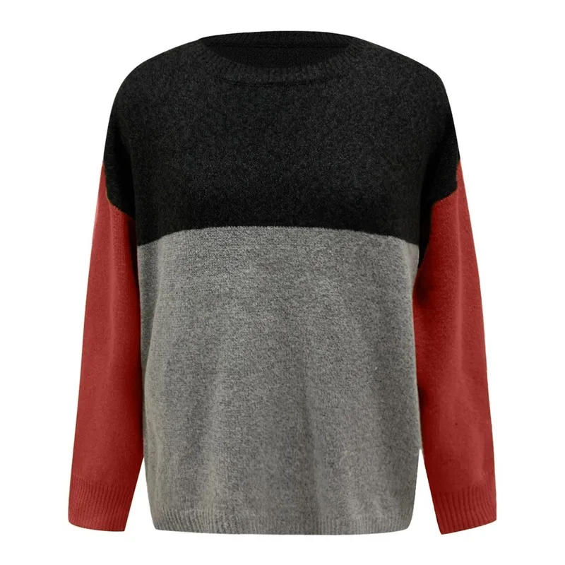 

Fall/winter European American New Crew Neck Sweater Commuting OL Large Size Round Neck Loose Leisure Striped Sweater for Women