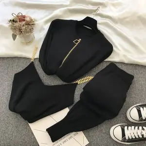 fashion women sets 2021 autumn winter knitted vest zipper cardigans pants 3pcs sets tracksuits outfits womens clothing free global shipping
