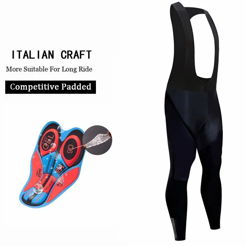 

2020 full black Warm Cycling Bib Trousers Winter Thermal Mountain Bike long Pants Bicycle Tights 9D Gel Pad Cycling Bib Pants