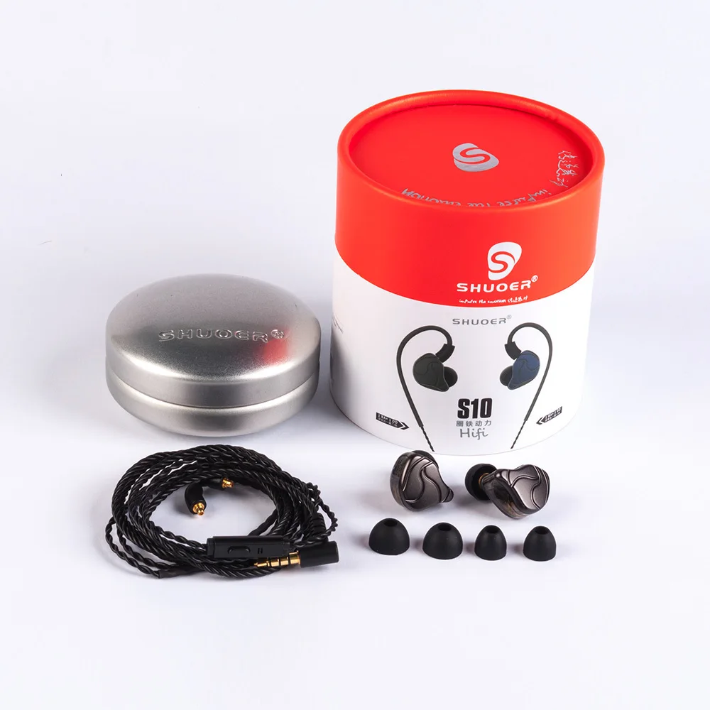 SHUOER S10 1DD+ 2BA гибридные наушники в ухо HIFI DJ монитор для бега спортивные наушники ушные наушники гарнитура со съемным кабелем