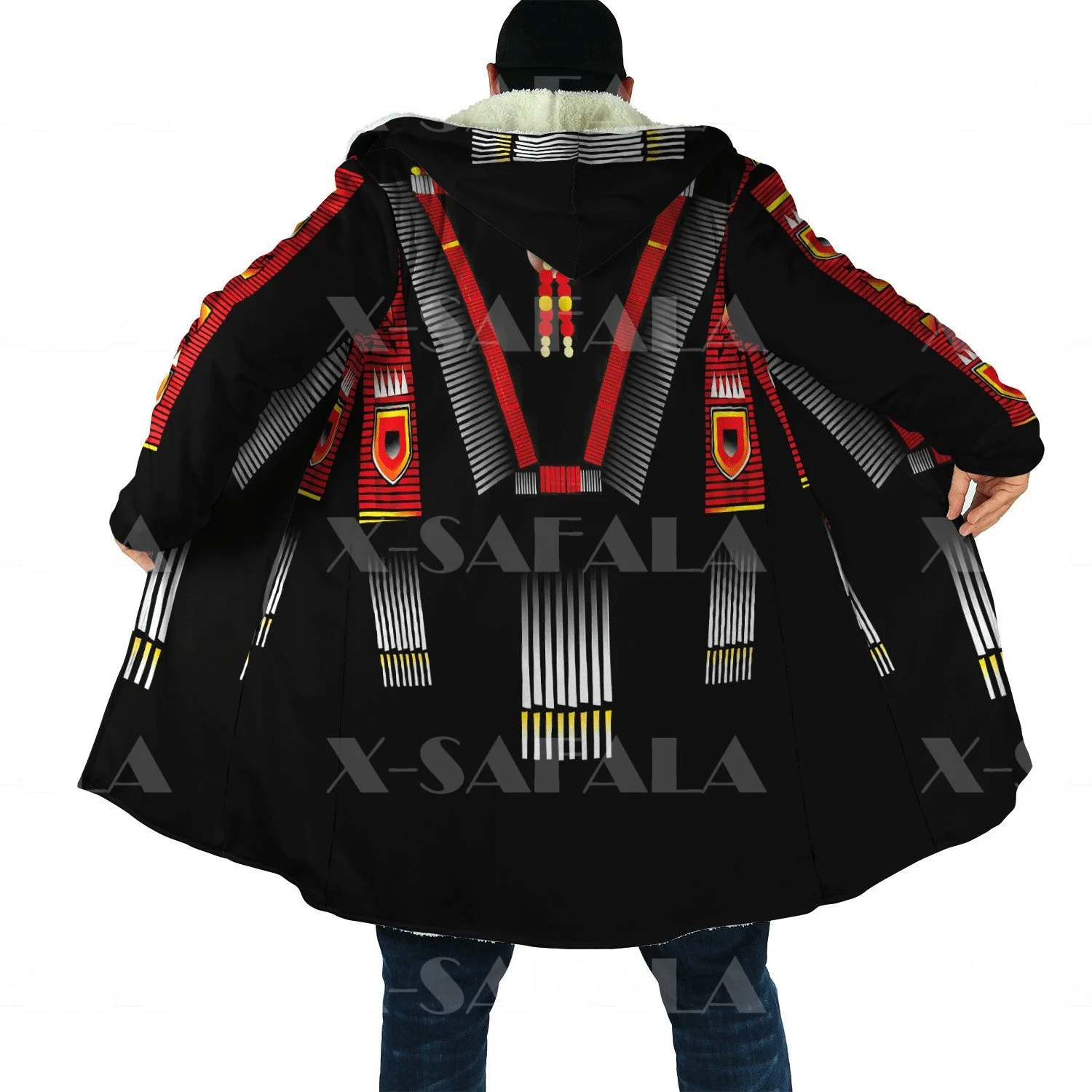 

Thick Warm Hooded Cloak for Men Owl Native Feather Totem Overcoat Coat 3D Print Windproof Fleece Cape Robe Hooded Blanket-15