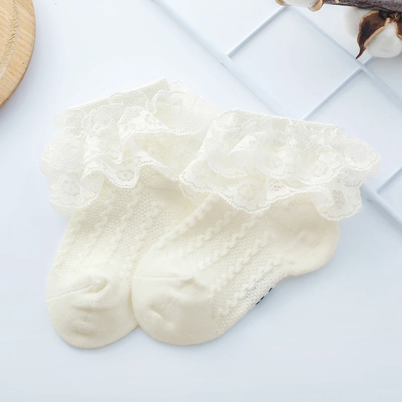 

Baby Girls Lace Princess Socks Double Layer Ruffle Frill Solid Color Anti-slip Short Socks Infant Sweet Knit Floor Hosiery 3M-5Y