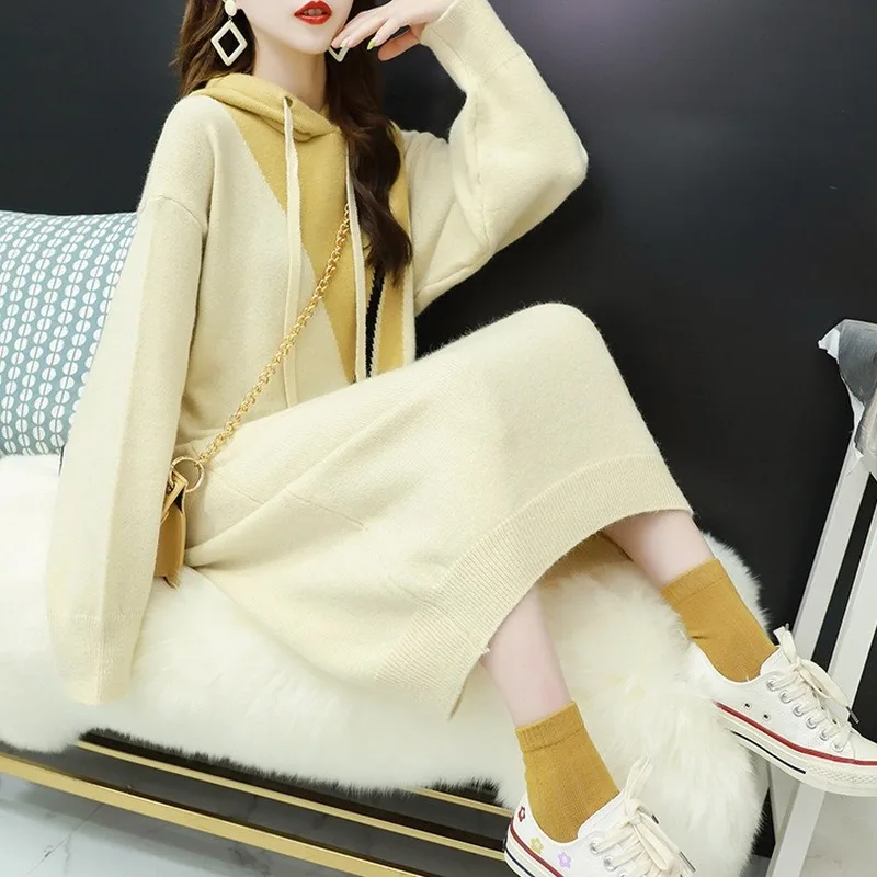 2020 Autumn and Winter New Loose Fashion Hooded Lace Pullover Sweater Women Mid-length Korean Sweet College Style Top | Женская одежда