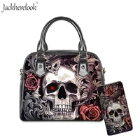 jackherelook woman luxyry handbag sugar rose flower skull printing gothic bag ladies brand designer female pu shoulder bag purse
