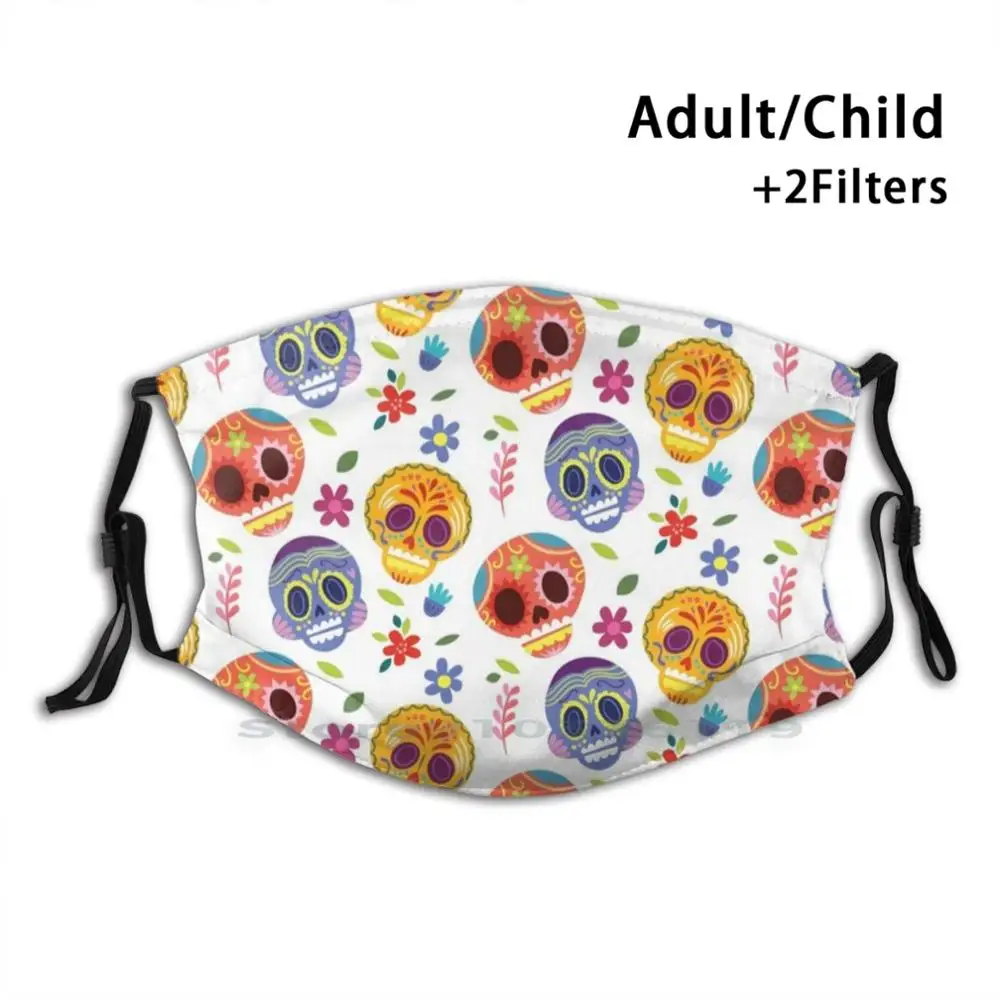 

Мексиканские черепа Dia De Los Muertos многоразовая маска для лица с фильтрами для детей мексиканские черепа Dia De Los Muertos