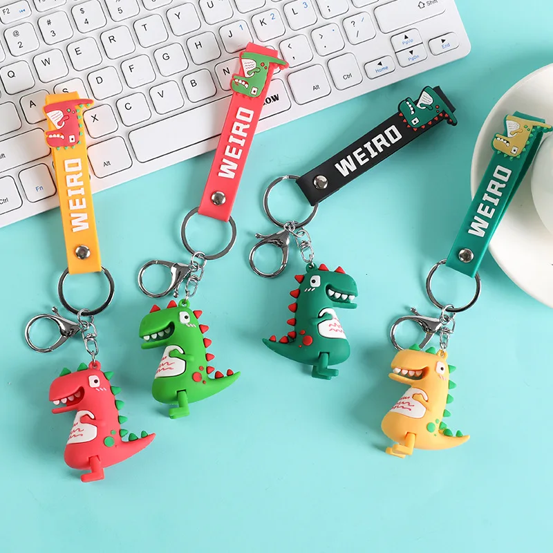 

2020 Creative Cartoon Little Dinosaur Keychain Pendant Leather Rope Stereo Doll Cute Personality Girlfriend Gift Child Gift