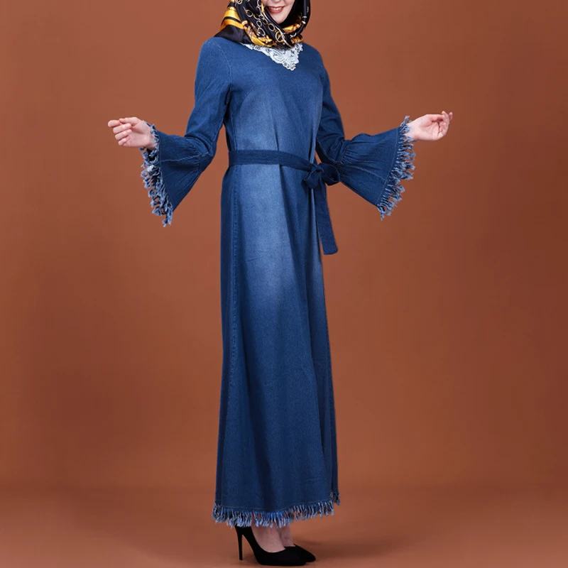 MISSJOY Мусульманское платье Абая ДубайДжинсовое Arabian турецкие Макси платья с