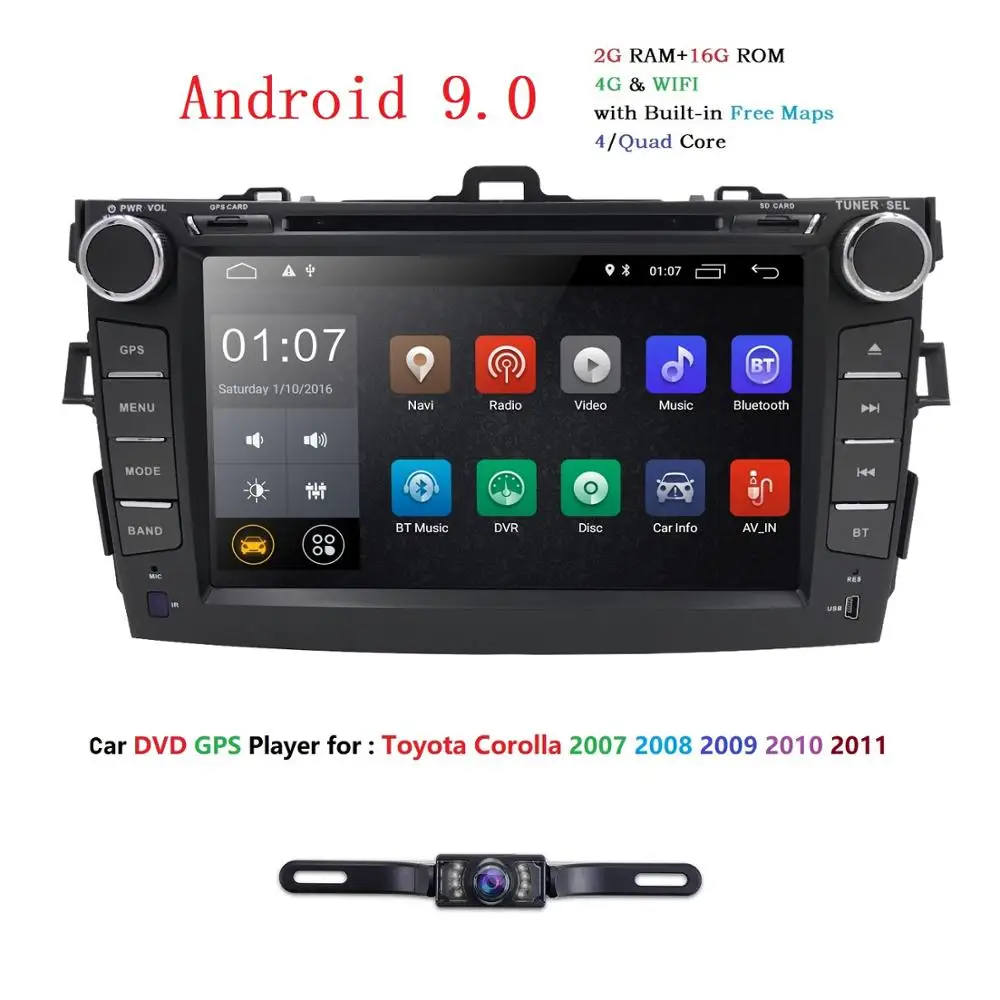 Для Toyota Corolla Android 9 0 четырехъядерный 2 Din автомобильный DVD стерео GPS с емкостным