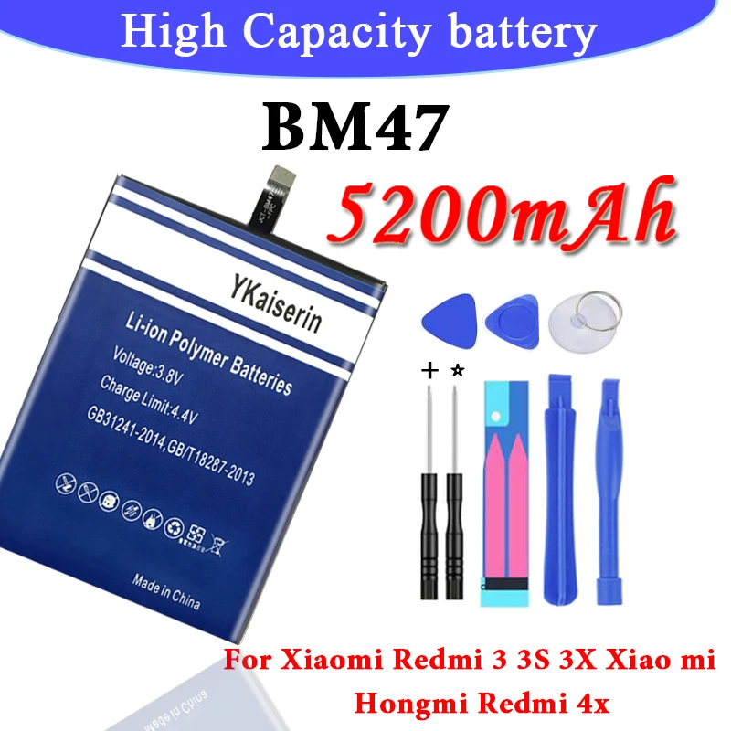 BM47 5200 мАч аккумулятор для Xiaomi Redmi 3S 3X 4X 3 / 3pro высококачественные сменные батареи