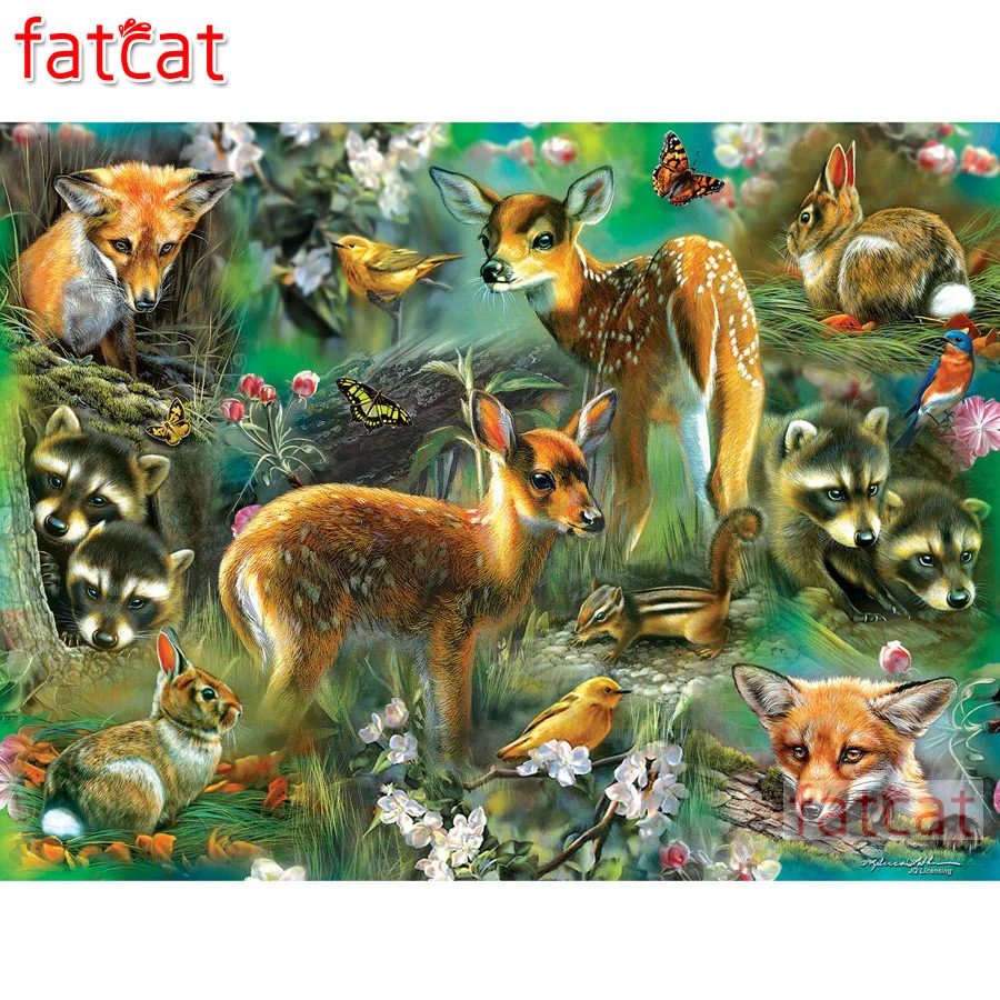 FATCAT 5D DIY Алмазная картина лесные твари полностью квадратные круглые дрели