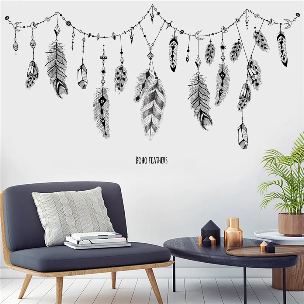 

KAKUDER Feather hanging wall stickers DIY Cartoon House Removable Wall Decal Family Mural Arts Home Decor adesivo de parede 2021
