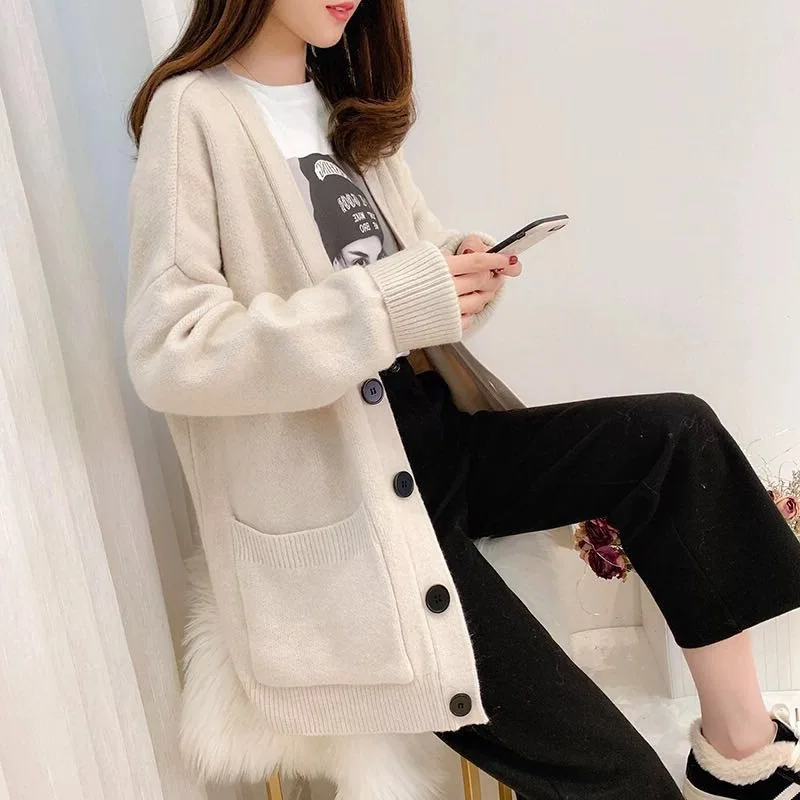 Женский вязаный свитер осенний уютный синий красный бежевый на пуговицах