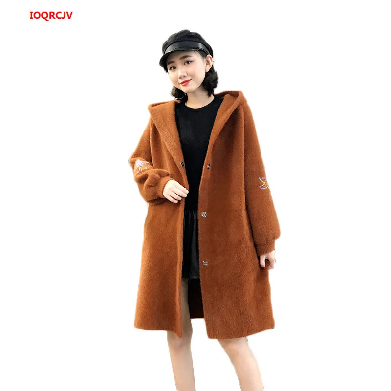 Женское Норковое кашемировое пальто на зиму из искусственного меха высокого