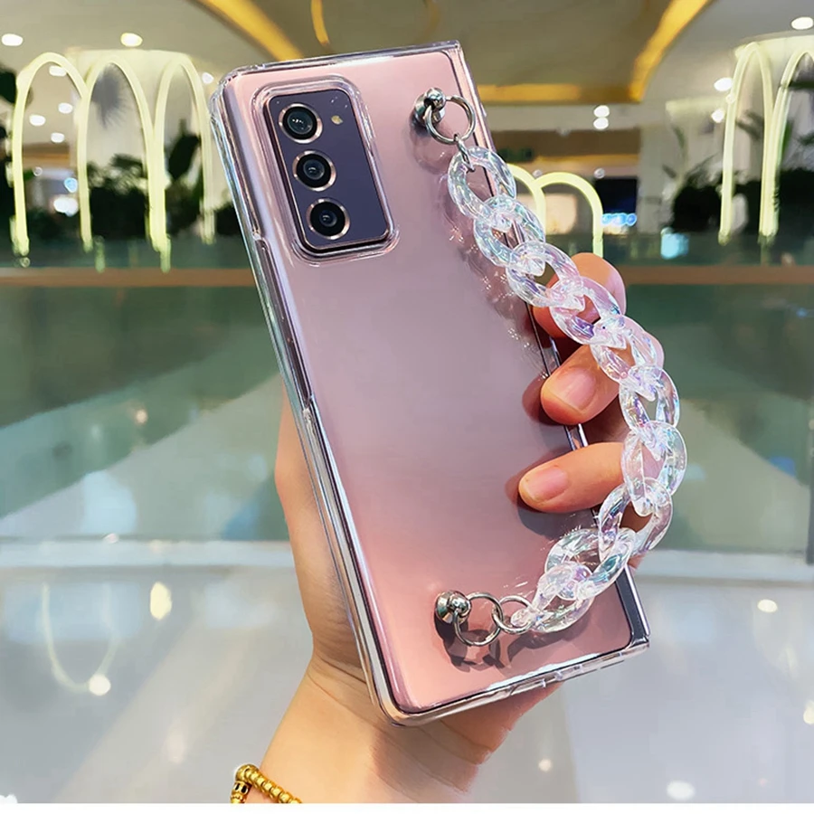 

Luxury Fashion DIY Laser Portable Hand Chain Bracelet Case Cover For Samsung Galaxy Z FOLD 2 3 5G Hard PC Back Case