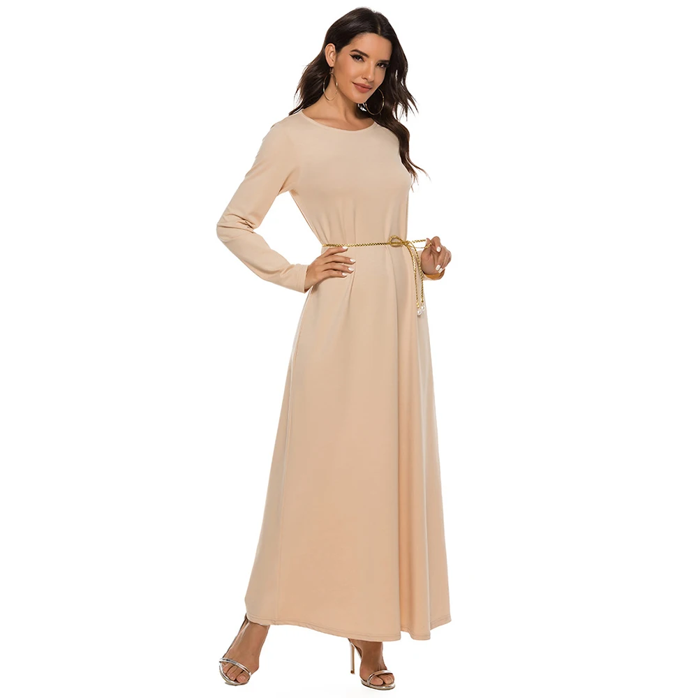 Женское Макси платье с поясом Siskakia однотонное черно белое длинным рукавом в