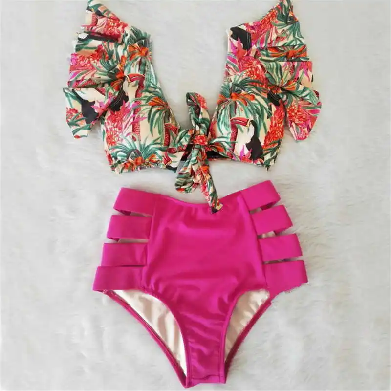 

Floral Ruffled Bikinis 2021 Woman 2 Pieces Swimsuit Push Up Bikini Set High Waist Swimwear Women Sexy Beach Bathing Suit