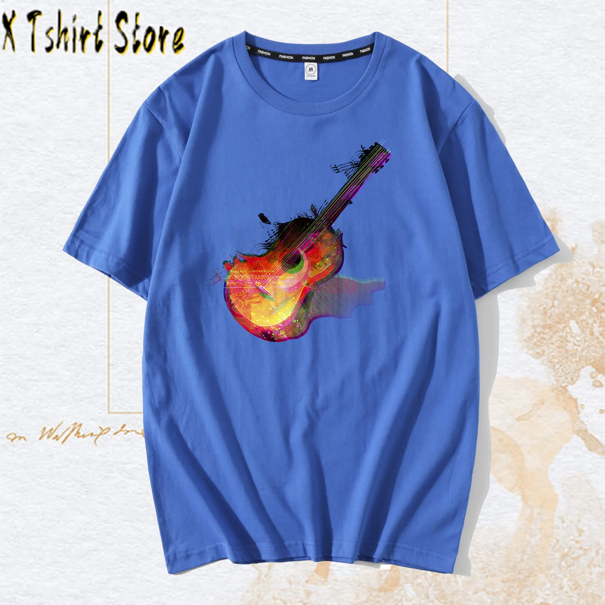 Женская футболка с короткими рукавами Модная хлопковая унисекс принтом гитары