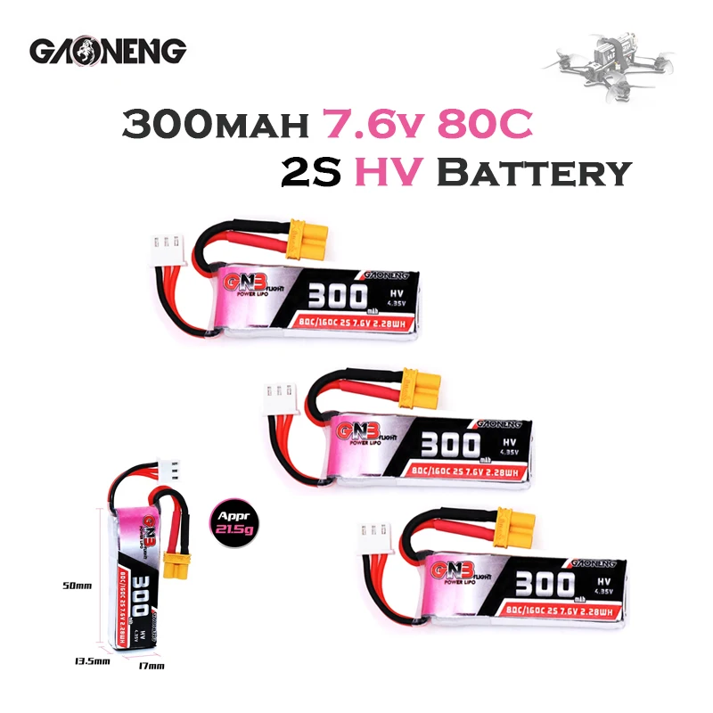 Gaoneng Lipo 2S 7 6 V 300mAh 80C/160C батарея XT30 для микро RC FPV Cine Whoop Beta Racing Drone GNB 300mah HV части