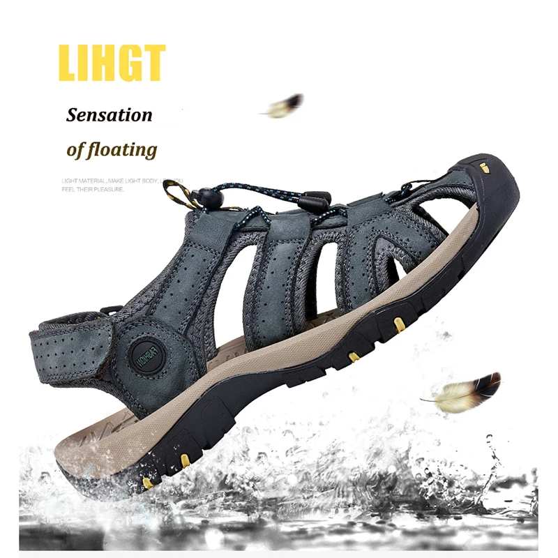 Сандалии мужские летние кожаные зернистая кожа цвет синий/черный/коричневый |