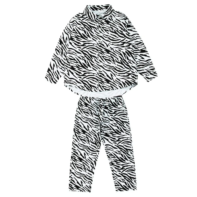 

Hip hop boy's fashion, big shirt, zebra printed street clothes, girl's pants, jazz dance clothes