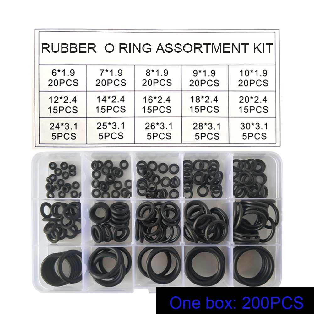 

200PCS/set Rubber O Ring O-Ring Washer Seals Watertightness Assortment Different Size With Plactic Box Kit Set