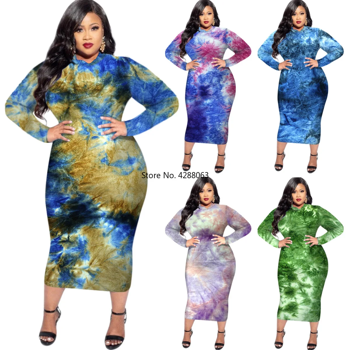 

2020 Autumn Fashion African Women O-neck Long Sleeve Printing Plus Size Dress African Clothing African Dresses for Women XL-5XL