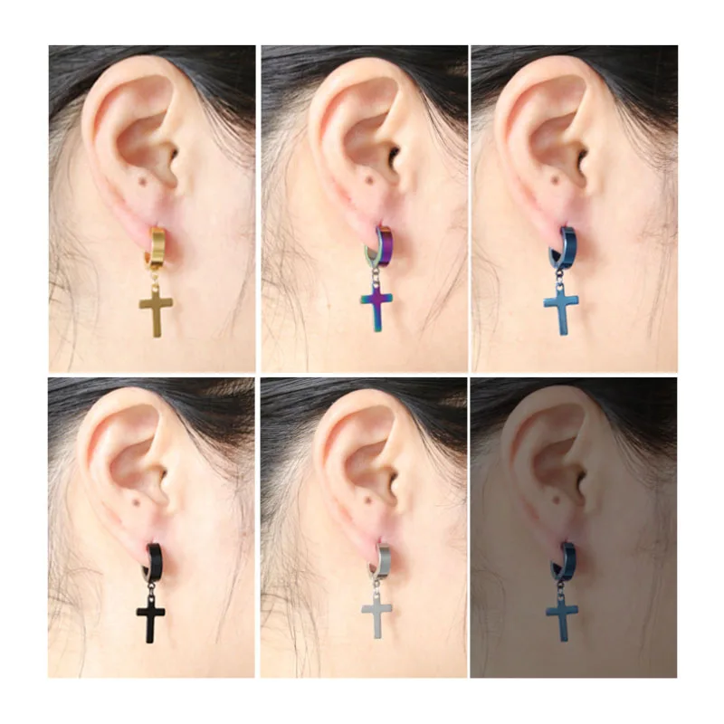 

1pcs Cross Drop Earring For Women Men Stainless Steel Dangle Earrings Punk Style Jewelry Gift