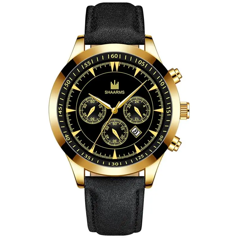 

SHAARMS men leather band watch fashion casual luxury quartz watches male wristwatch reloj hombre relogio masculino